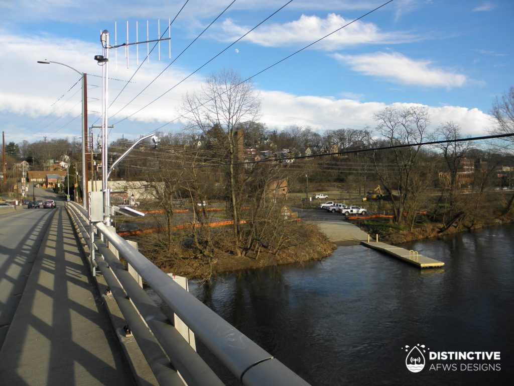 ALERT (via cellular) water level monitoring station on the French Broad River, at Craven Street, Asheville for the North Carolina Department of Transportation