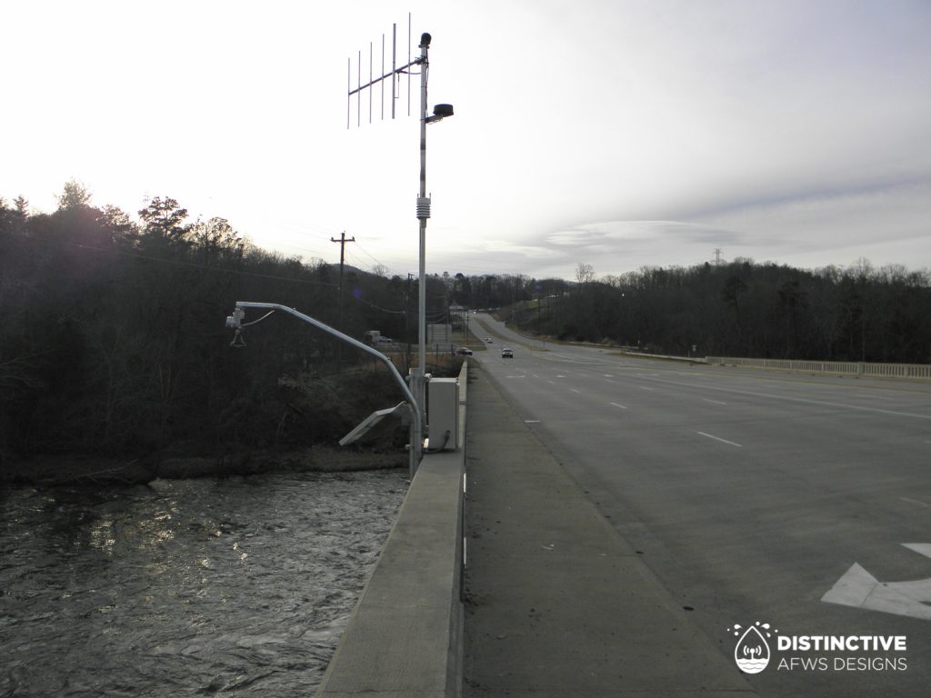 ALERT (via cellular) water level monitoring station on the French Broad River, at Long Shoals Road in Skyline for the North Carolina Department of Transportation