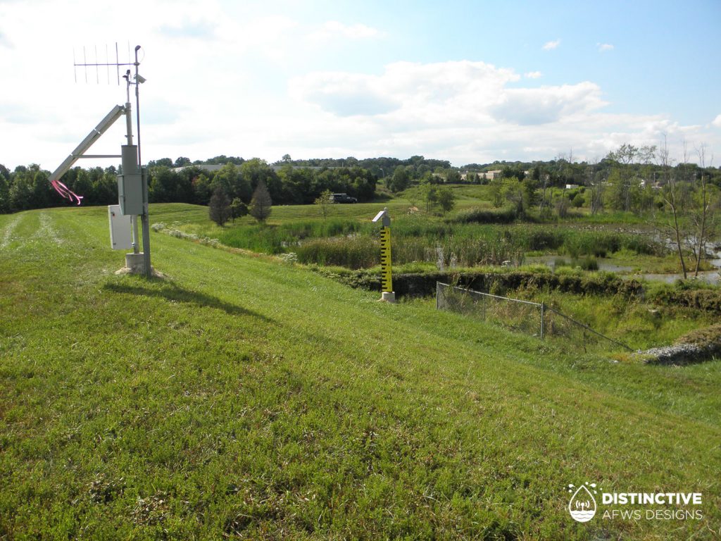 ALERT water level monitoring station with 24/7 live video feed of staff plate and spillway at Indian Creek 2 in Prince George's County, Maryland