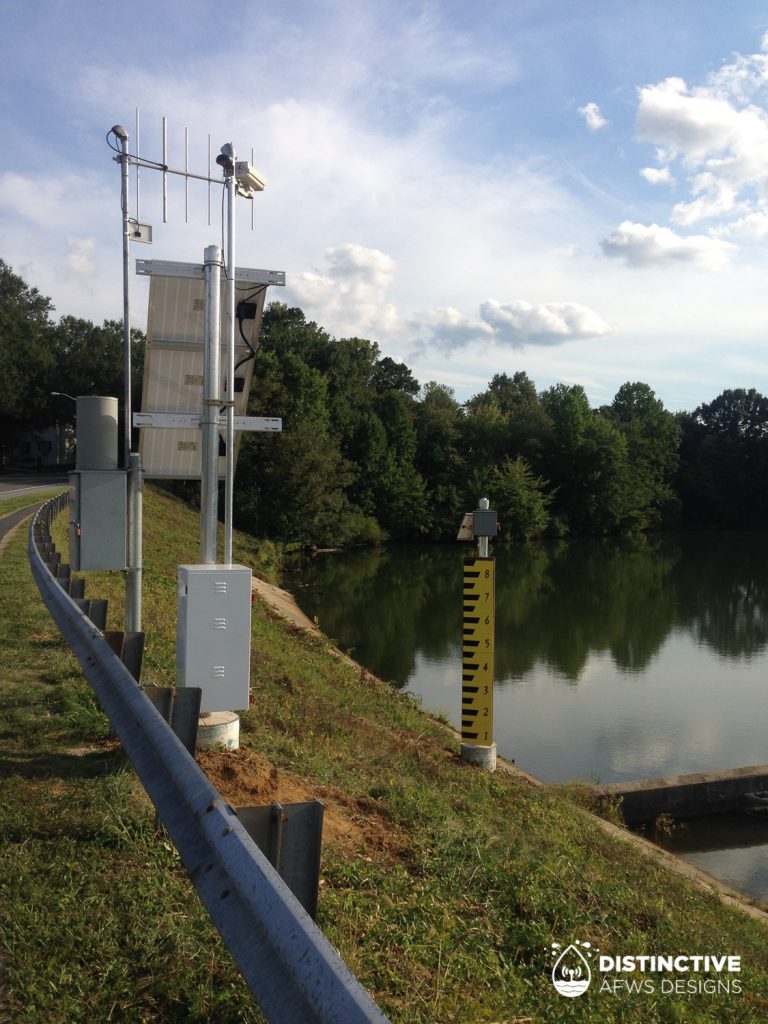 ALERT water level monitoring station with 24/7 live video feed of staff plate and spillway near Largo, Maryland